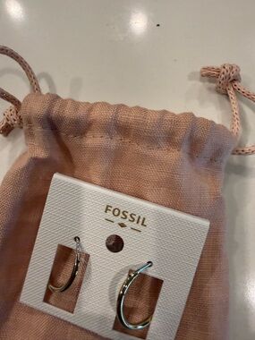 Fossil Gold Hoop Earrings with Blush Pouch